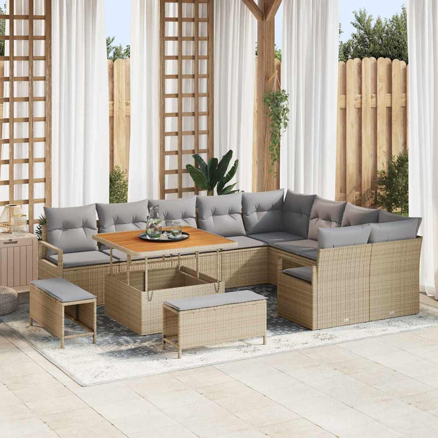 Tuinbankenset met kussen 12 pcs Beige poly rattan