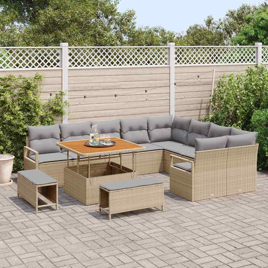 Tuinbankenset met kussen 12 pcs Beige poly rattan