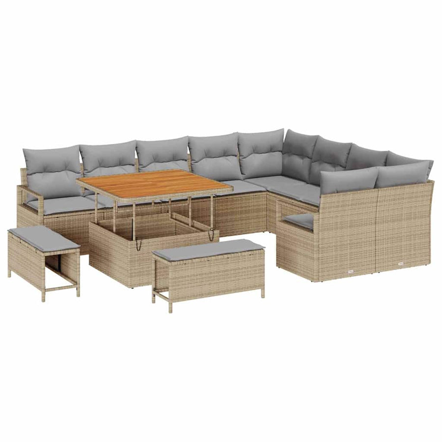 Tuinbankenset met kussen 12 pcs Beige poly rattan