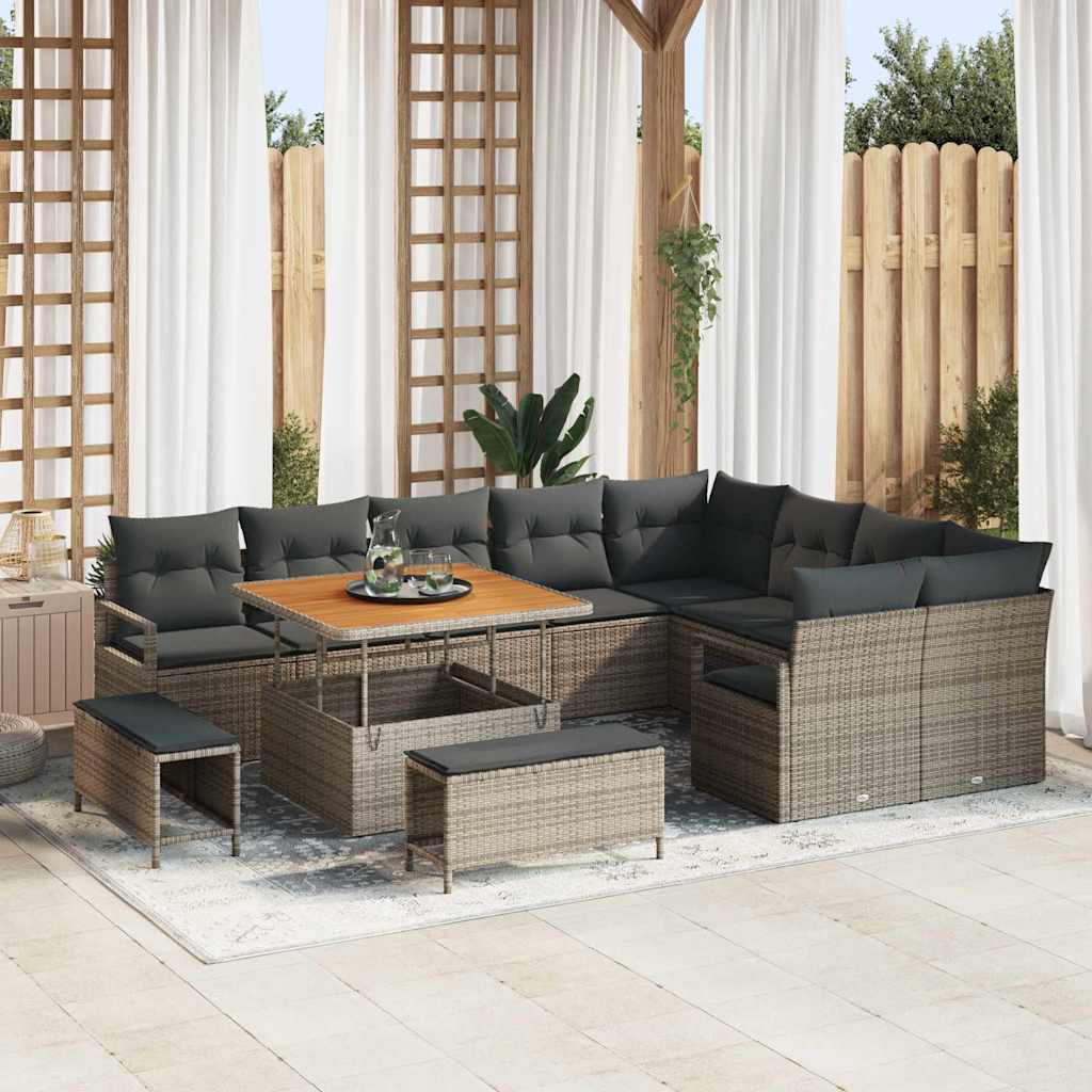 Tuinbankenset met kussen 12 pcs Grijs poly rattan