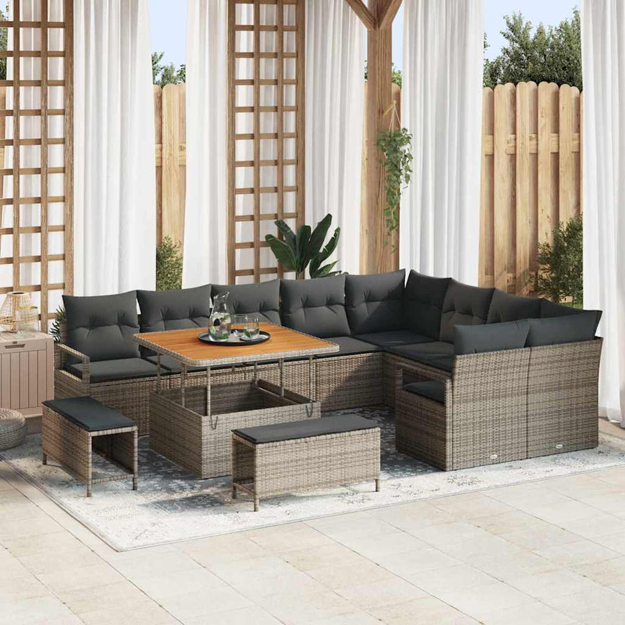 Tuinbankenset met kussen 12 pcs Grijs poly rattan