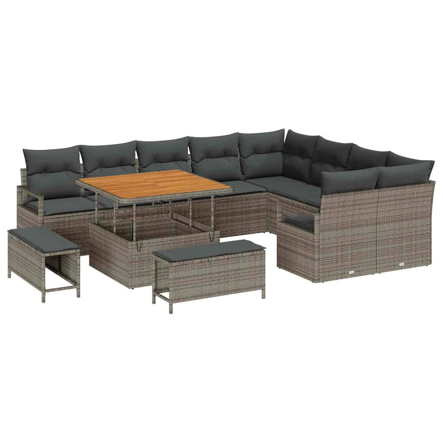 Tuinbankenset met kussen 12 pcs Grijs poly rattan
