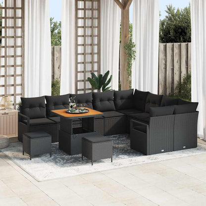Tuinbankenset met kussen 12 pcs Zwart poly rattan