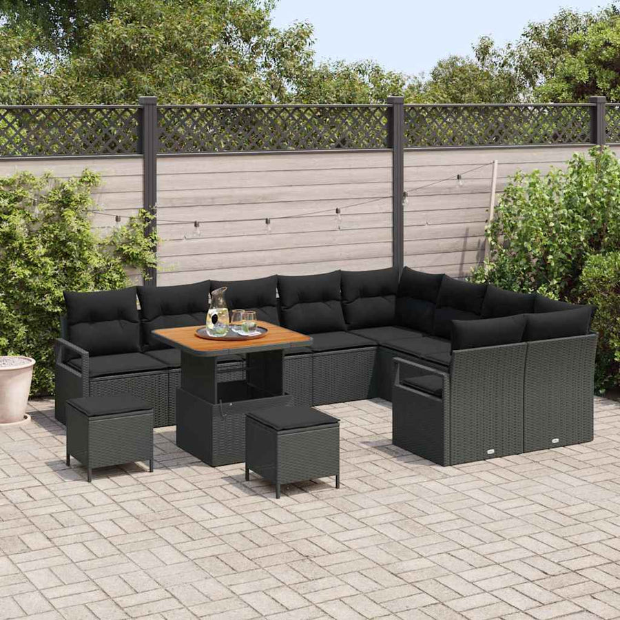 Tuinbankenset met kussen 12 pcs Zwart poly rattan