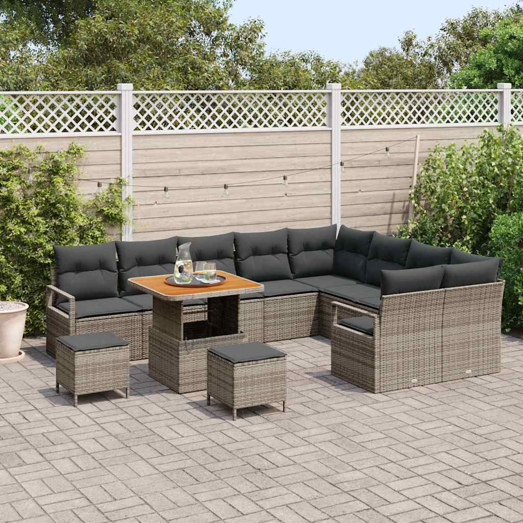 Tuinbankenset met kussen 12 pcs Grijs poly rattan