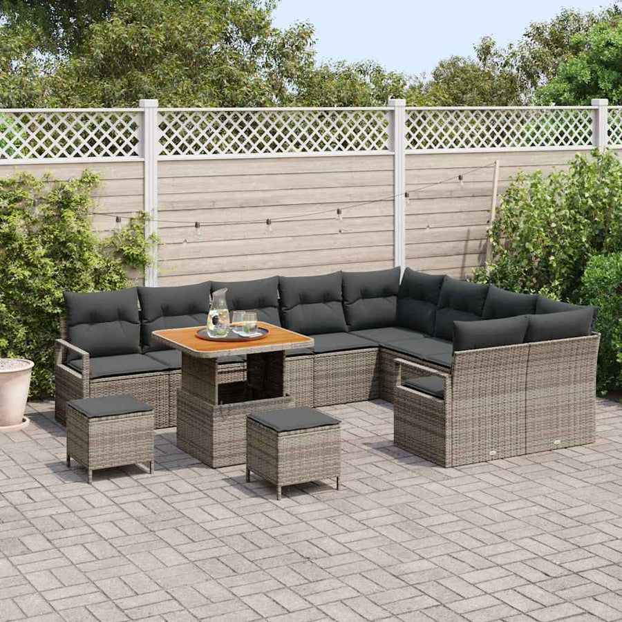 Tuinbankenset met kussen 12 pcs Grijs poly rattan