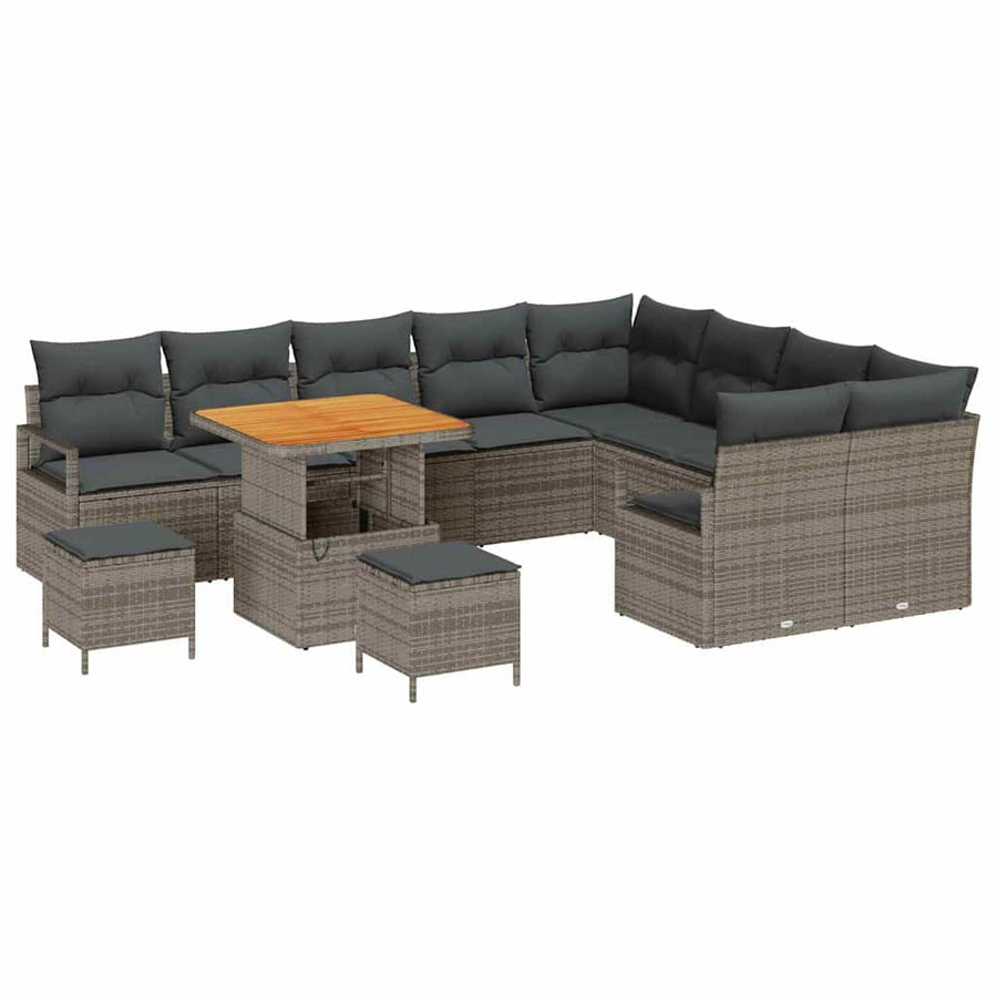 Tuinbankenset met kussen 12 pcs Grijs poly rattan