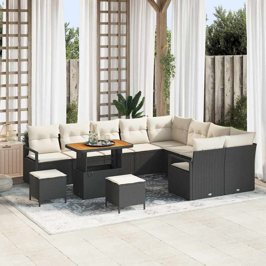 Tuinbankenset met kussen 12 pcs Zwart poly rattan