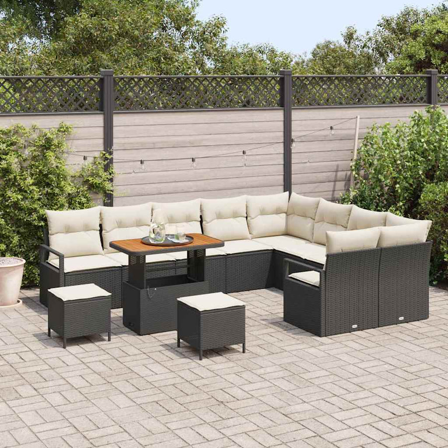 Tuinbankenset met kussen 12 pcs Zwart poly rattan