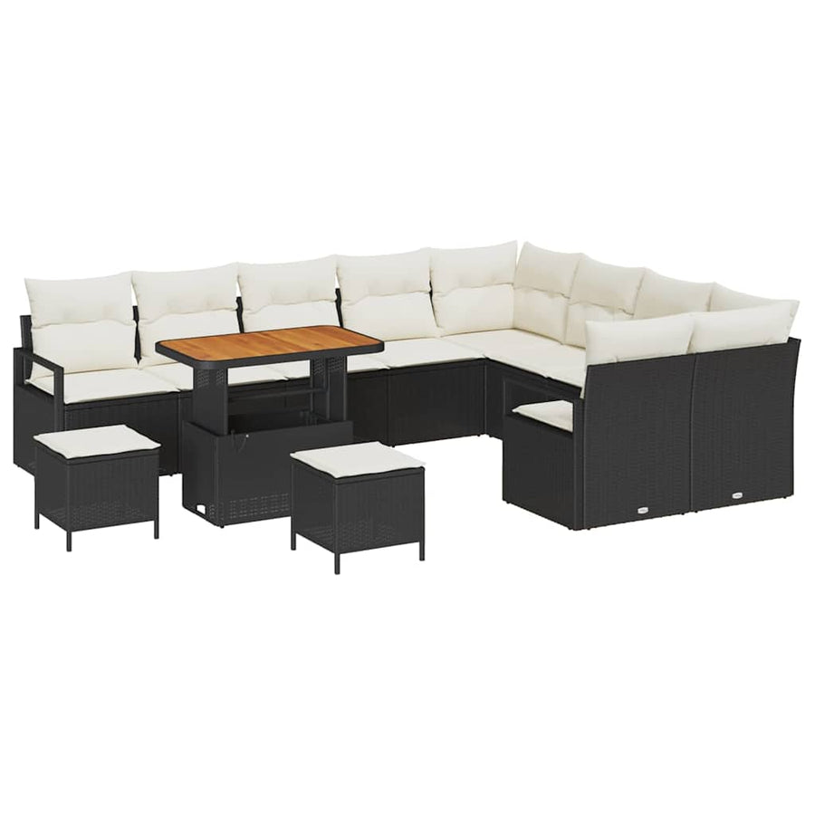 Tuinbankenset met kussen 12 pcs Zwart poly rattan