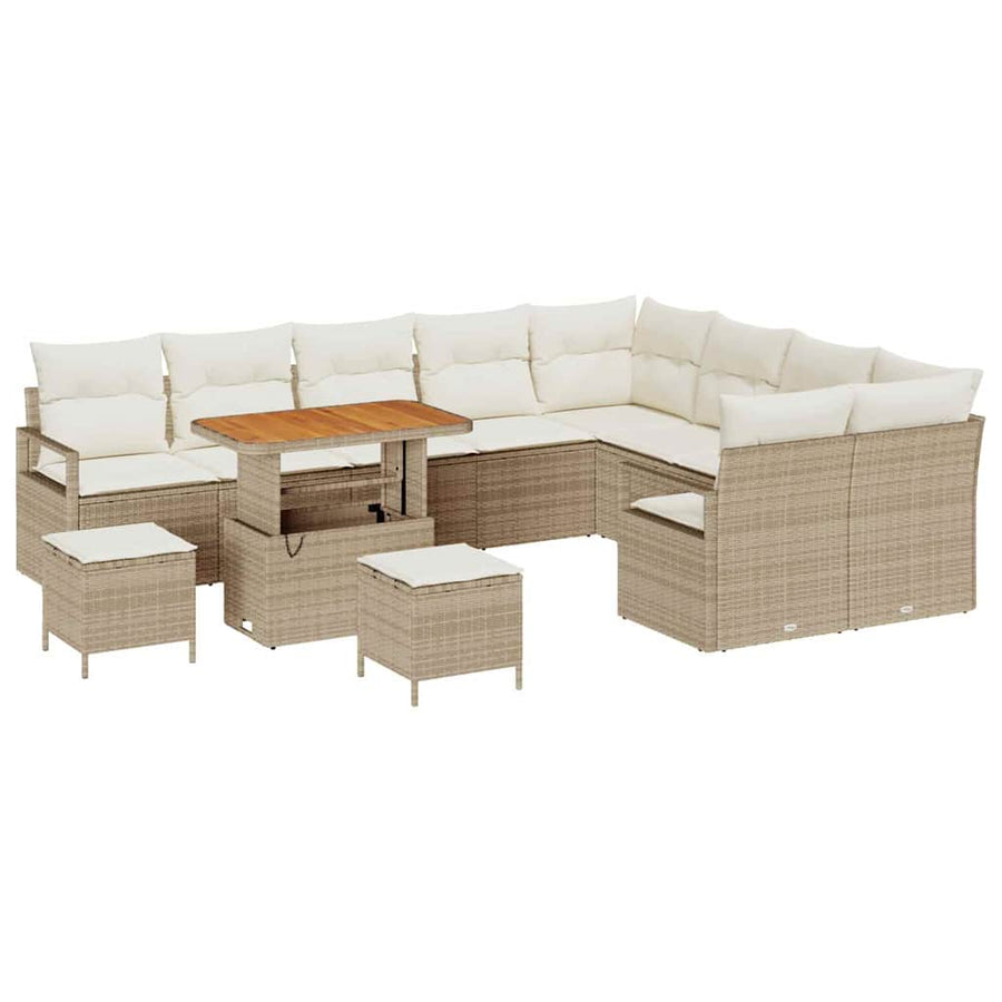 Tuinbankenset met kussen 12 pcs Beige poly rattan