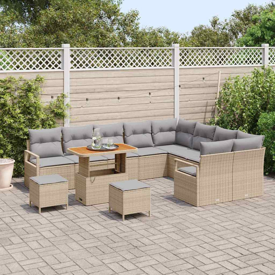 Tuinbankenset met kussen 12 pcs Beige poly rattan