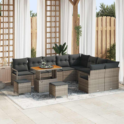 Tuinbankenset met kussen 12 pcs Grijs poly rattan