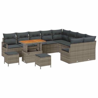 Tuinbankenset met kussen 12 pcs Grijs poly rattan