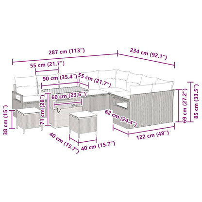 Tuinbankenset met kussen 12 pcs Grijs poly rattan