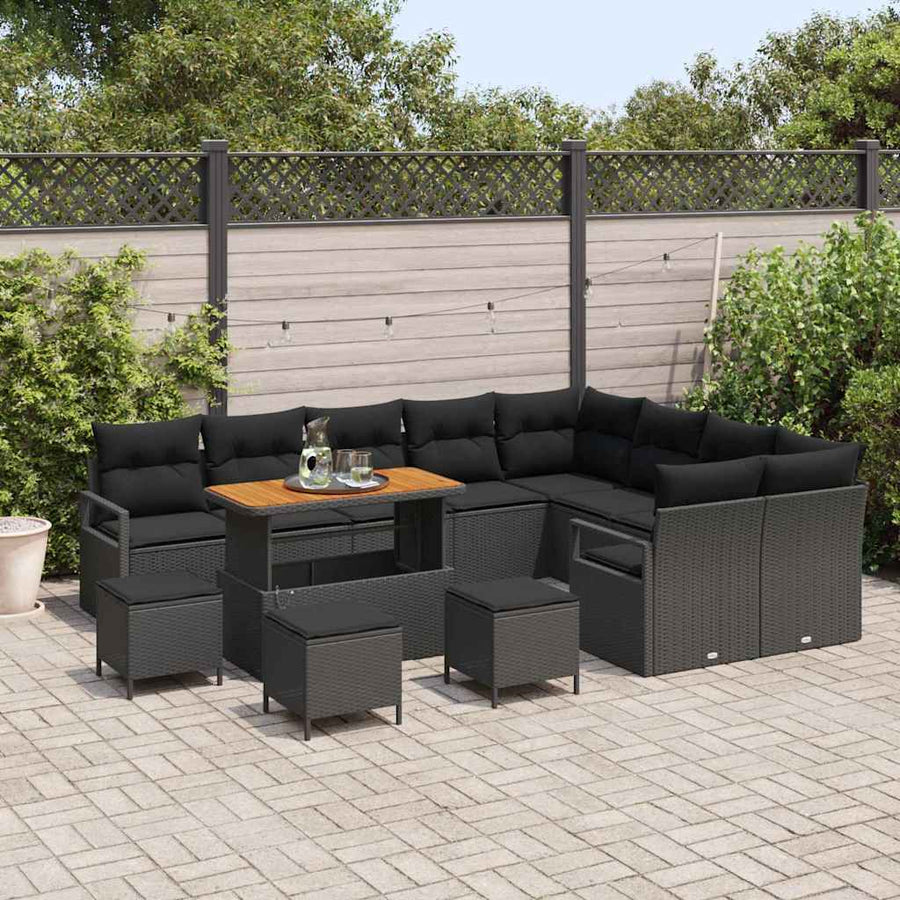 Tuinbankenset met kussen 13 pcs Zwart poly rattan