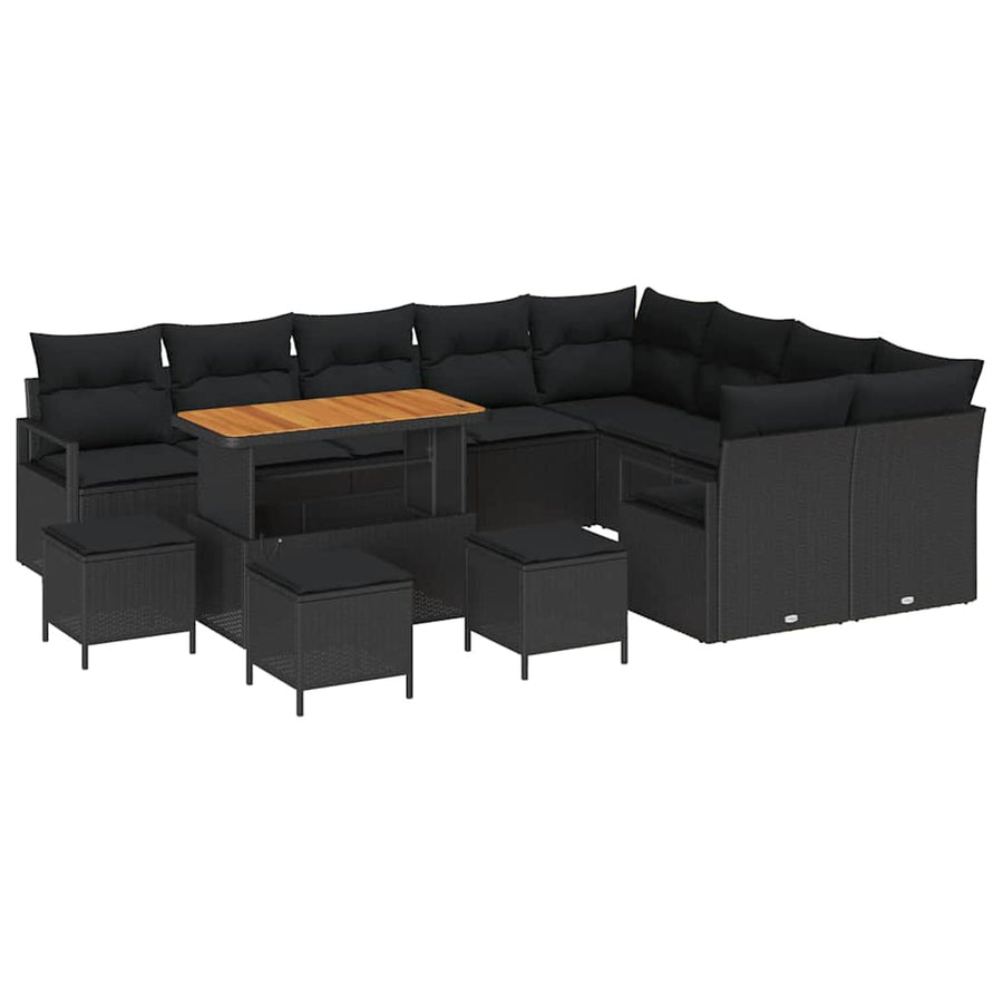 Tuinbankenset met kussen 13 pcs Zwart poly rattan