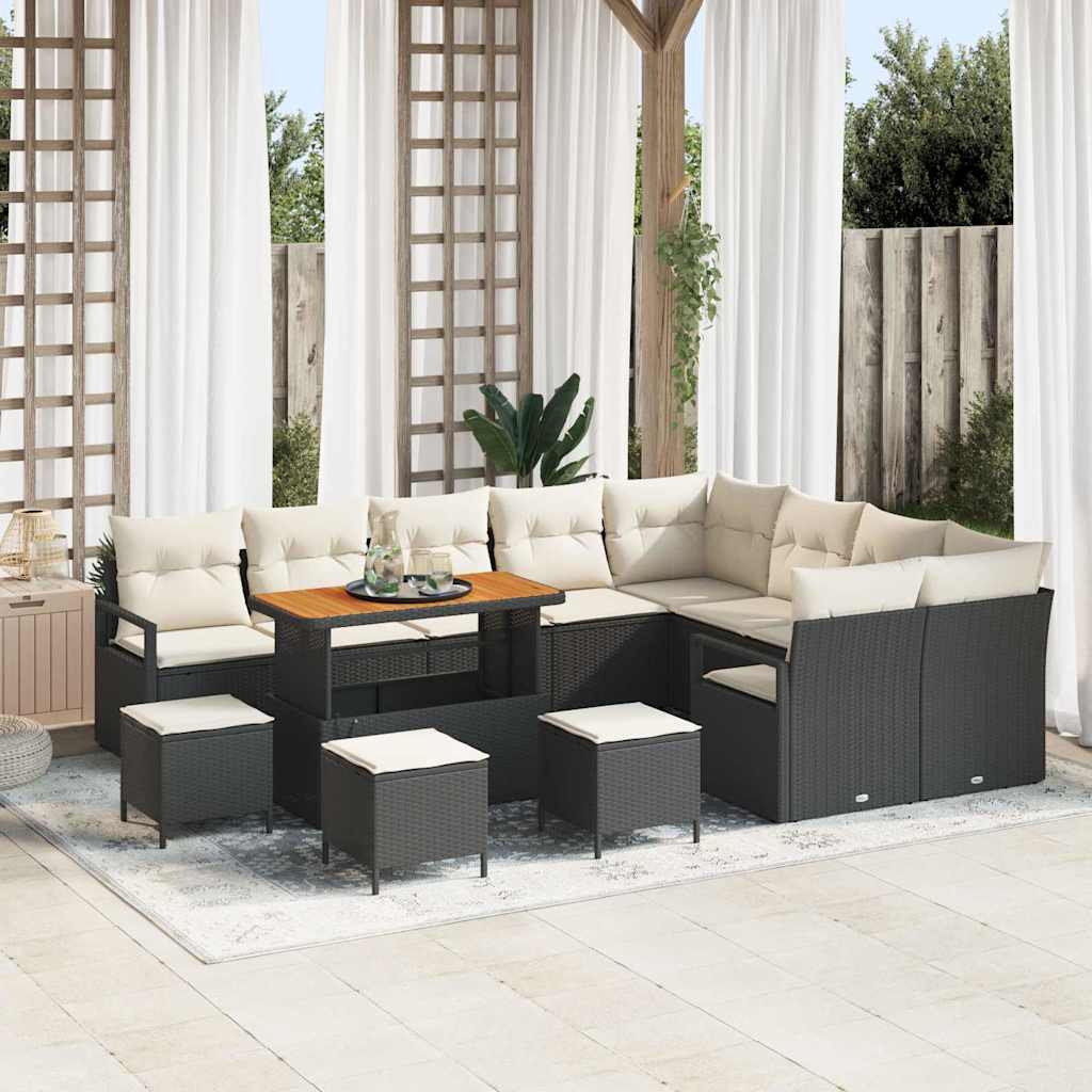 Tuinbankenset met kussen 13 pcs Zwart poly rattan