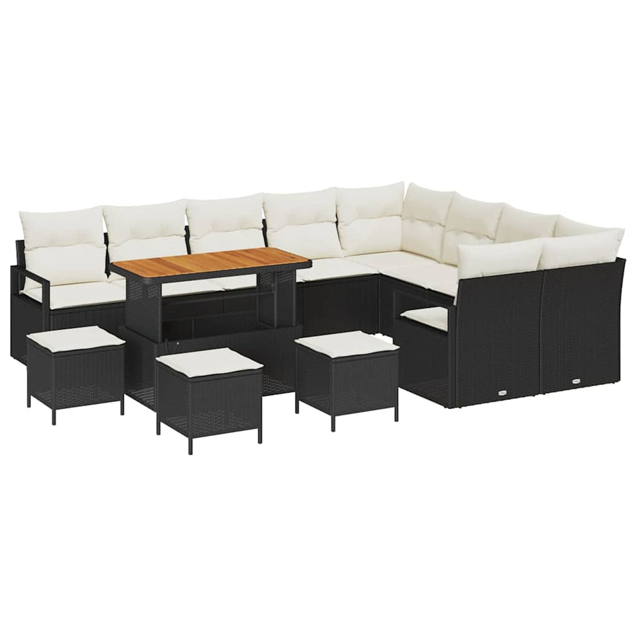 Tuinbankenset met kussen 13 pcs Zwart poly rattan