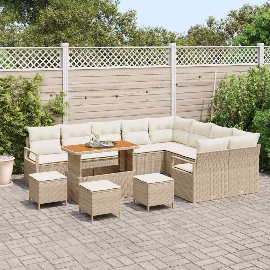 Tuinbankenset met kussen 13 pcs Beige poly rattan
