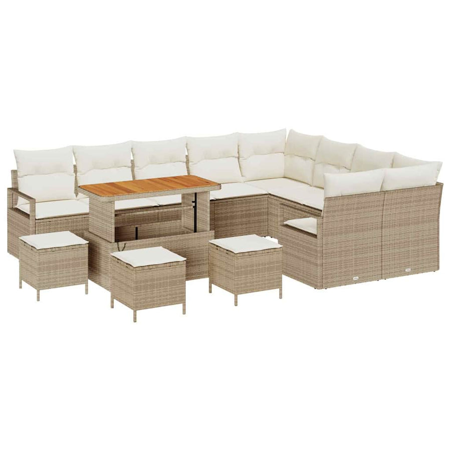 Tuinbankenset met kussen 13 pcs Beige poly rattan