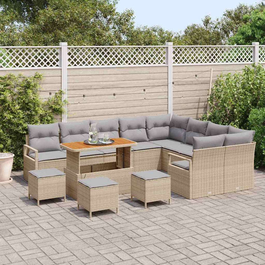 Tuinbankenset met kussen 13 pcs Beige poly rattan
