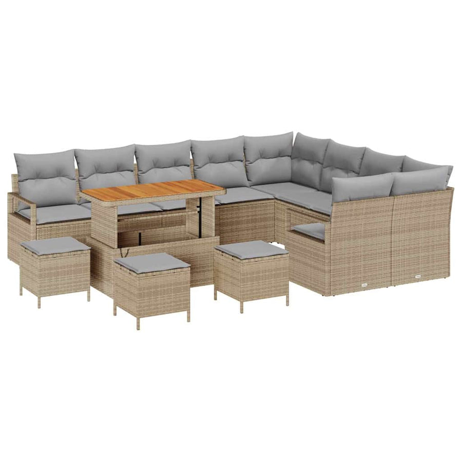 Tuinbankenset met kussen 13 pcs Beige poly rattan
