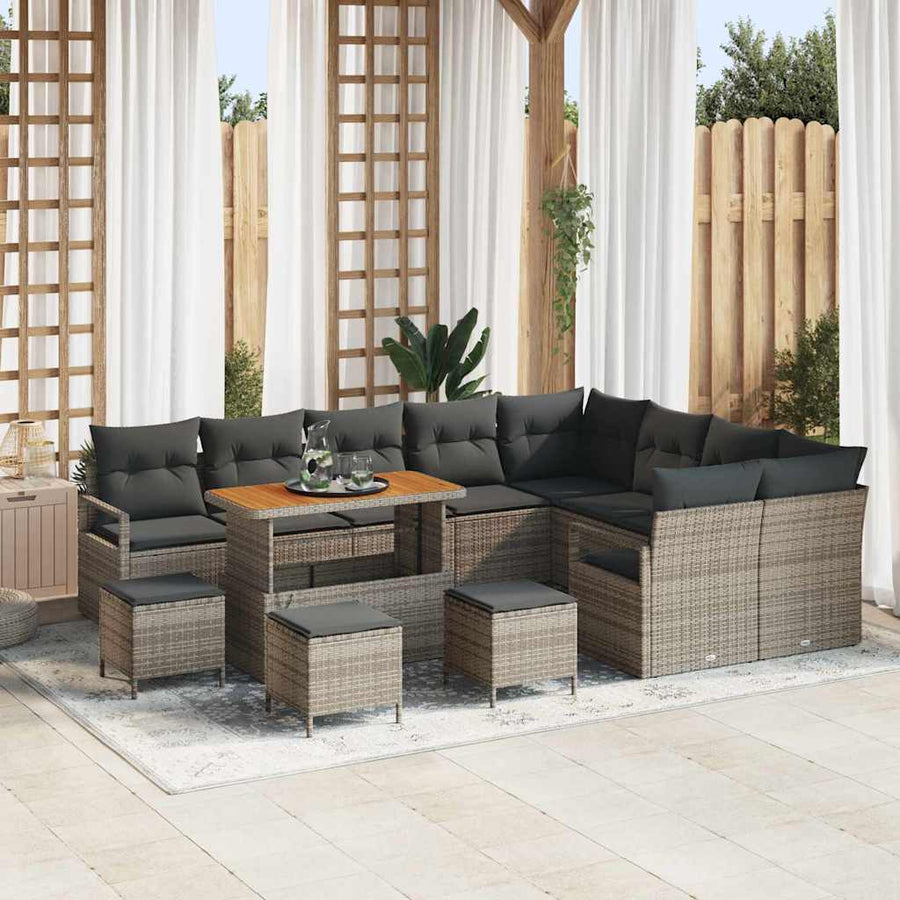 Tuinbankenset met kussen 13 pcs Grijs poly rattan