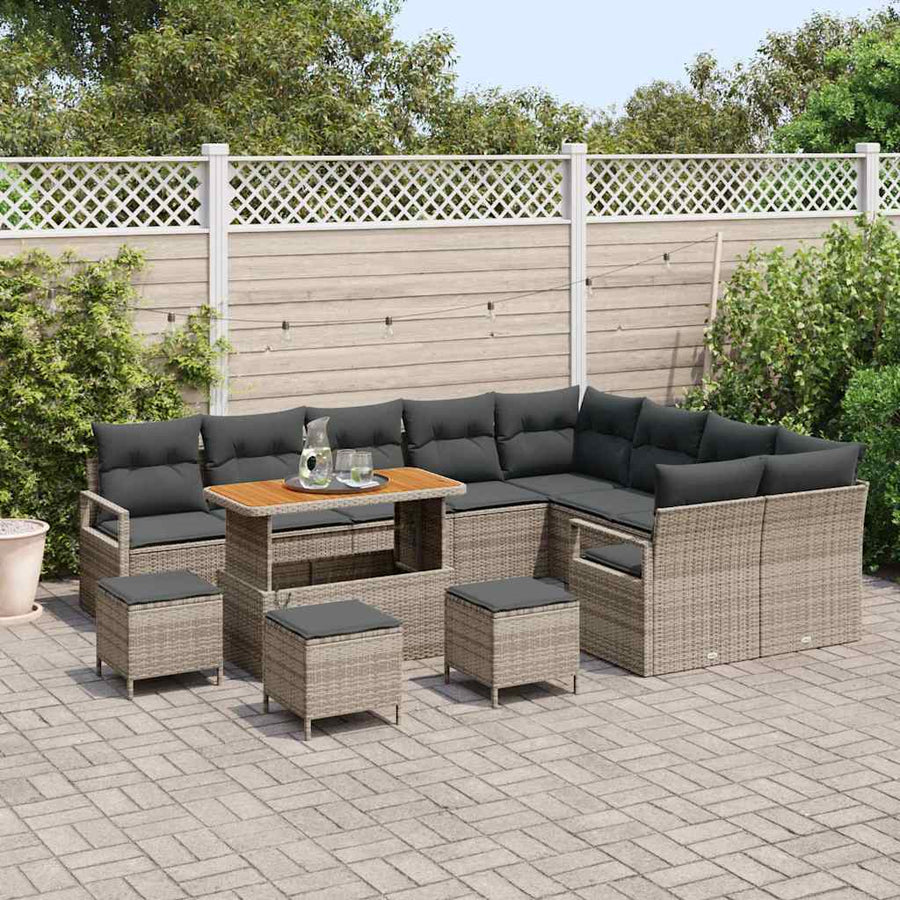 Tuinbankenset met kussen 13 pcs Grijs poly rattan