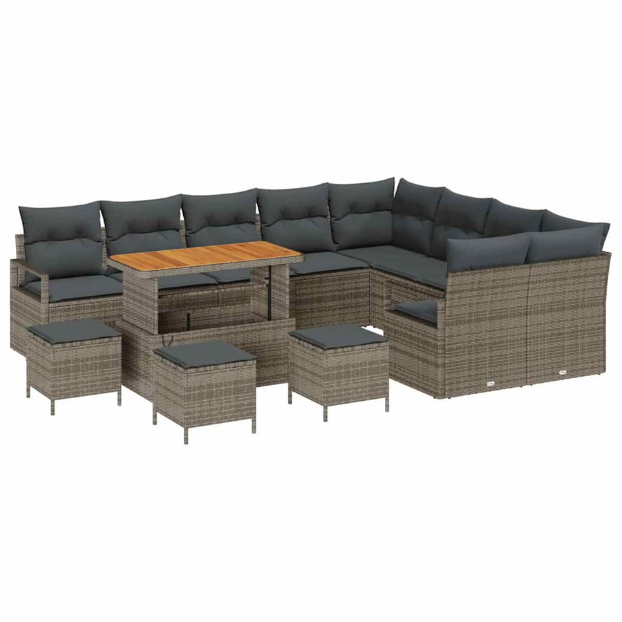 Tuinbankenset met kussen 13 pcs Grijs poly rattan