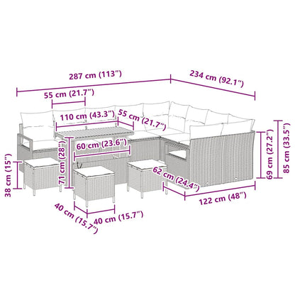 Tuinbankenset met kussen 13 pcs Grijs poly rattan