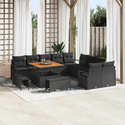 Tuinbankenset met kussen 13 pcs Zwart poly rattan