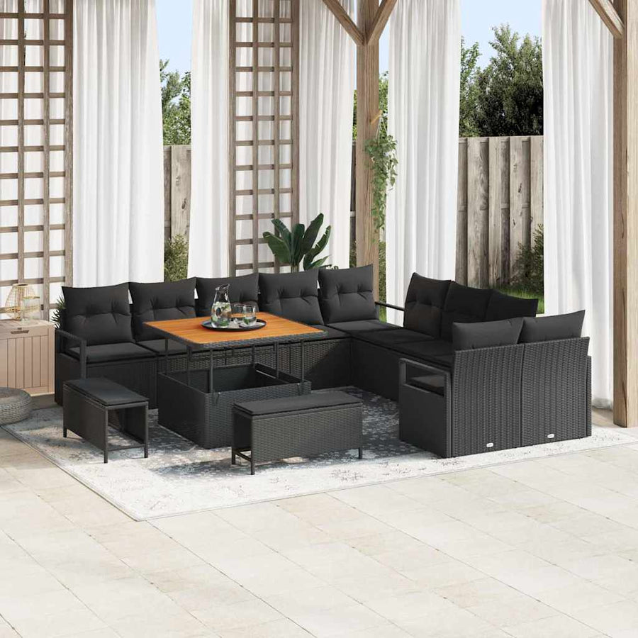 Tuinbankenset met kussen 13 pcs Zwart poly rattan