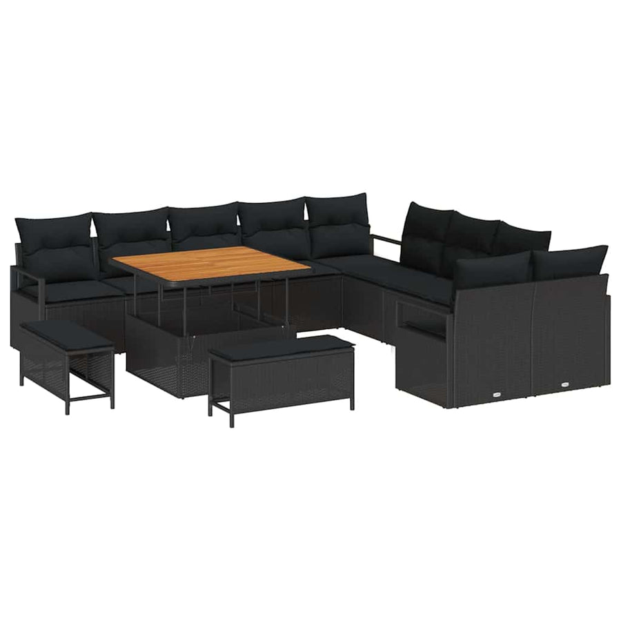 Tuinbankenset met kussen 13 pcs Zwart poly rattan