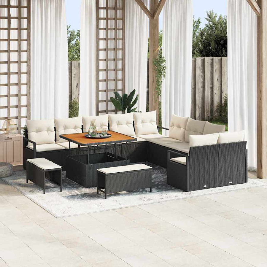 Tuinbankenset met kussen 13 pcs Zwart poly rattan