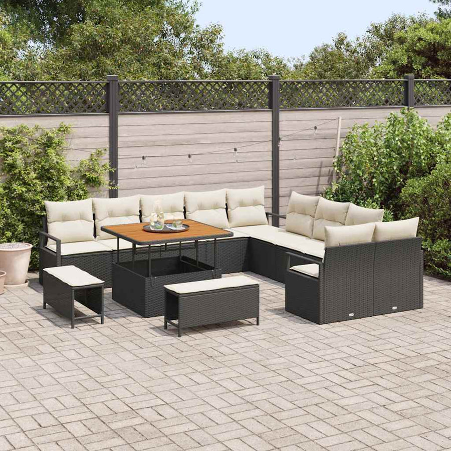 Tuinbankenset met kussen 13 pcs Zwart poly rattan