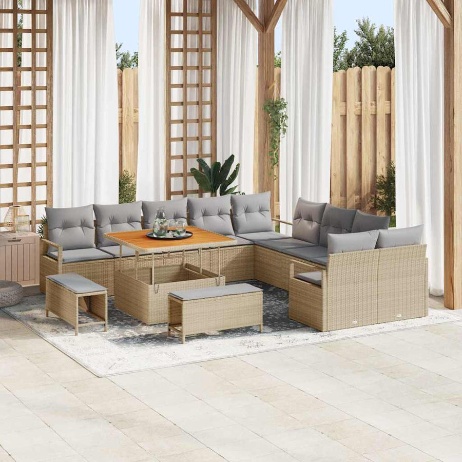 Tuinbankenset met kussen 13 pcs Beige poly rattan