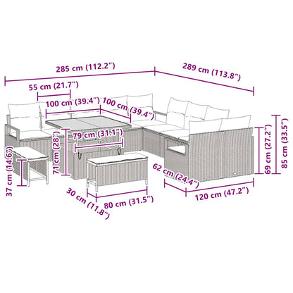 Tuinbankenset met kussen 13 pcs Grijs poly rattan
