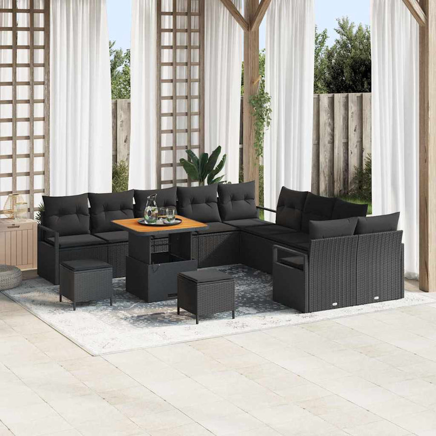 Tuinbankenset met kussen 13 pcs Zwart poly rattan