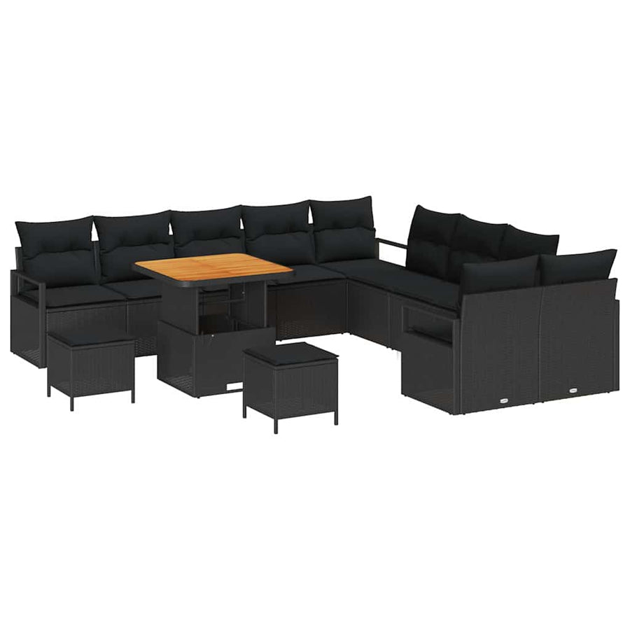 Tuinbankenset met kussen 13 pcs Zwart poly rattan