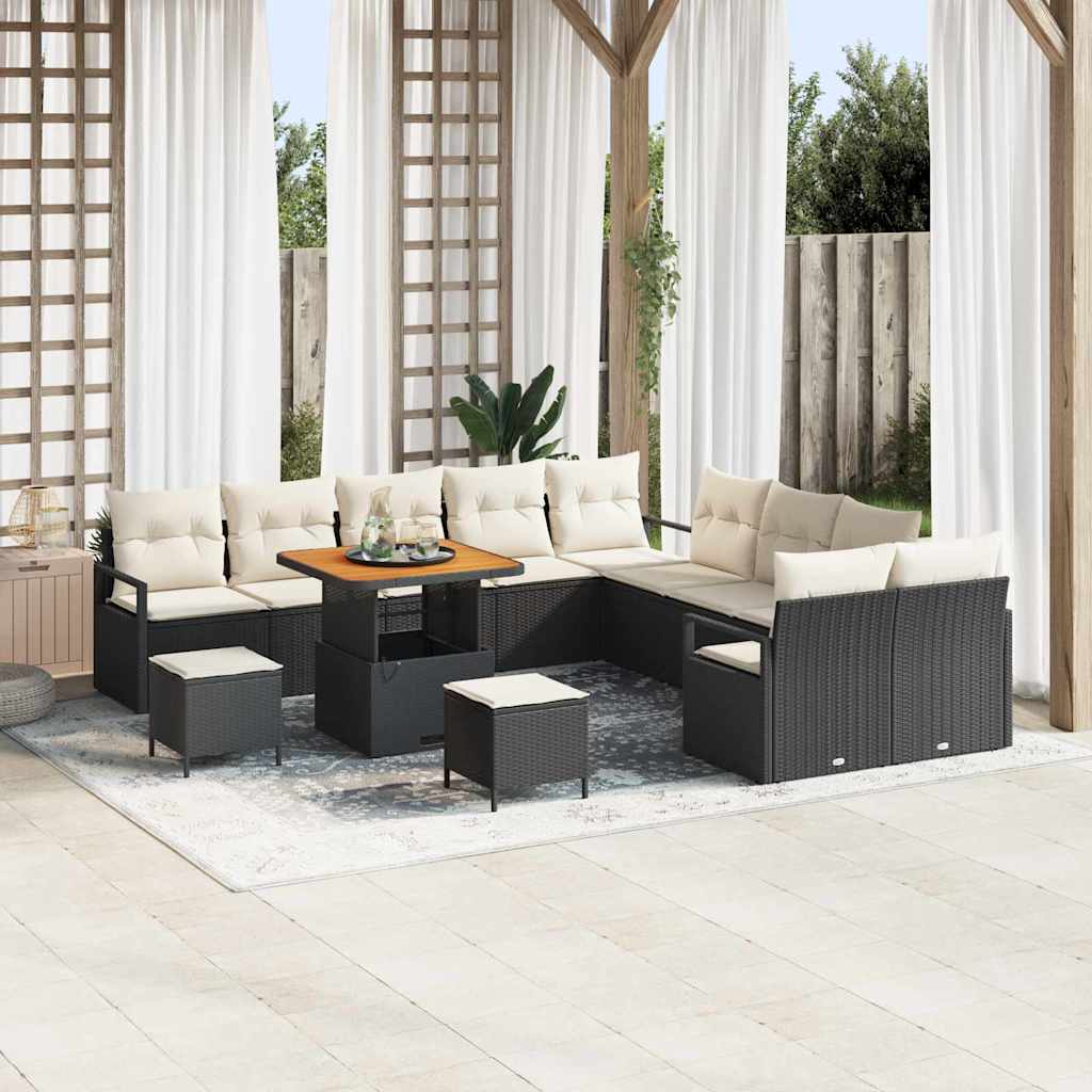 Tuinbankenset met kussen 13 pcs Zwart poly rattan