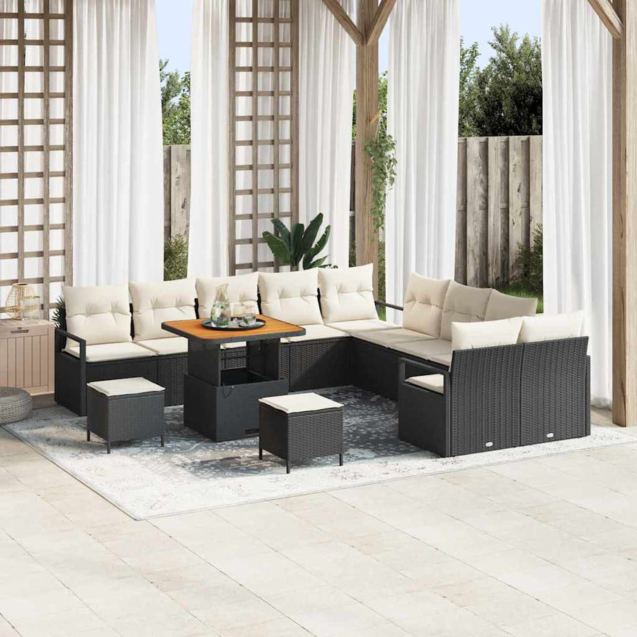 Tuinbankenset met kussen 13 pcs Zwart poly rattan