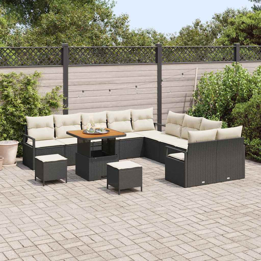 Tuinbankenset met kussen 13 pcs Zwart poly rattan