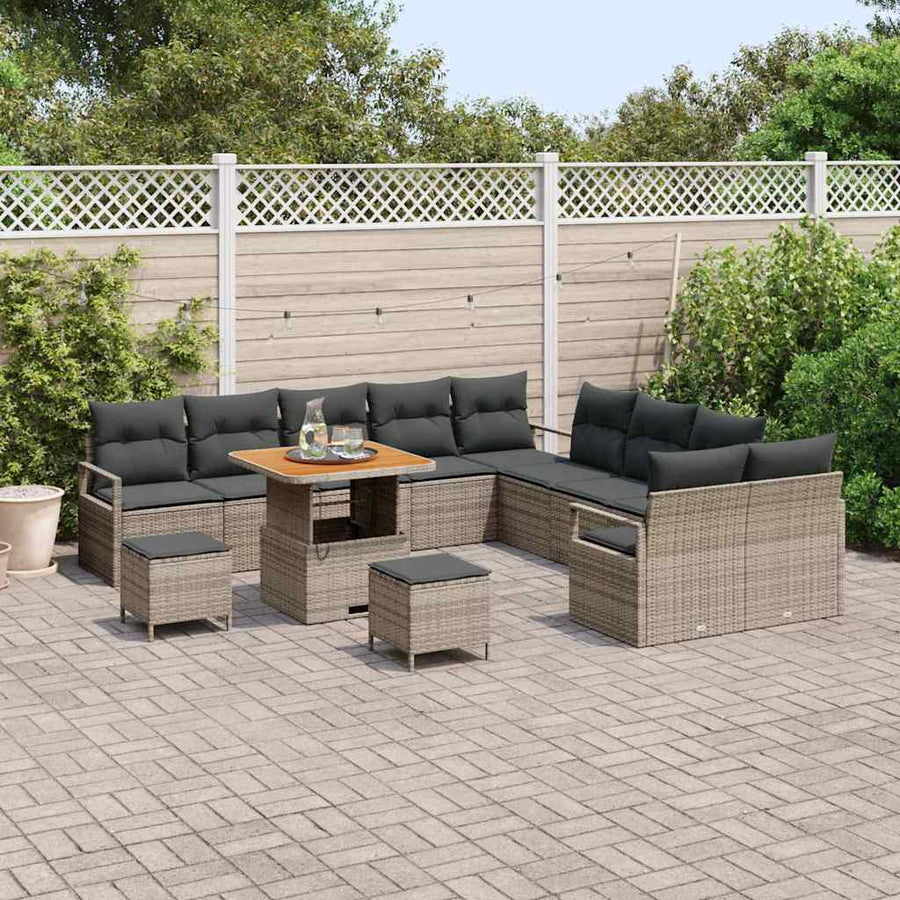 Tuinbankenset met kussen 13 pcs Grijs poly rattan