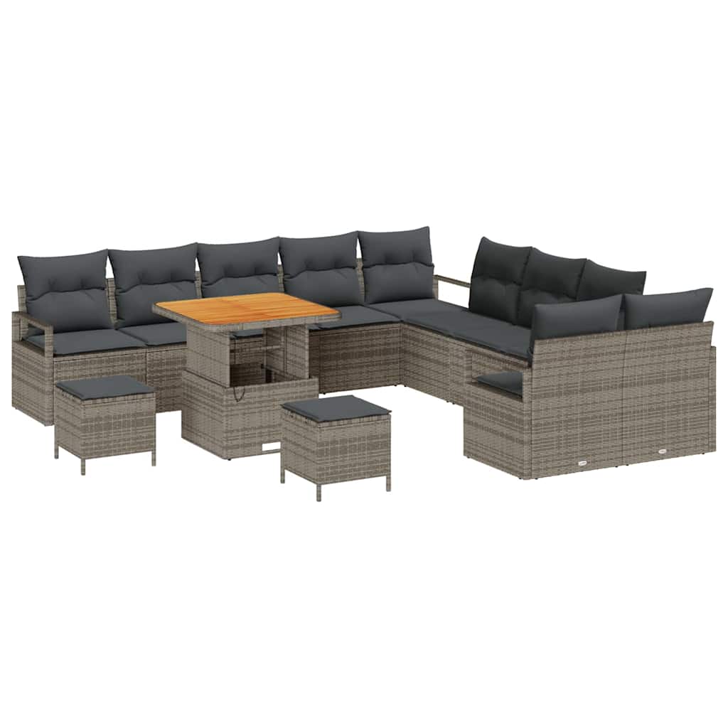 Tuinbankenset met kussen 13 pcs Grijs poly rattan