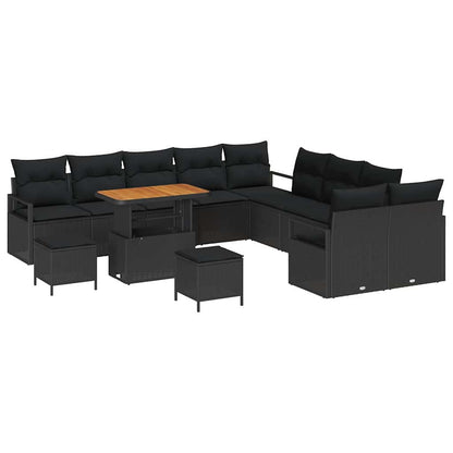 Tuinbankenset met kussen 13 pcs Zwart poly rattan