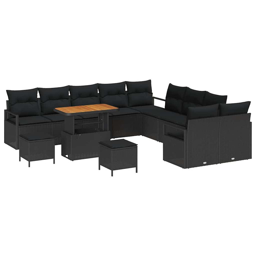 Tuinbankenset met kussen 13 pcs Zwart poly rattan