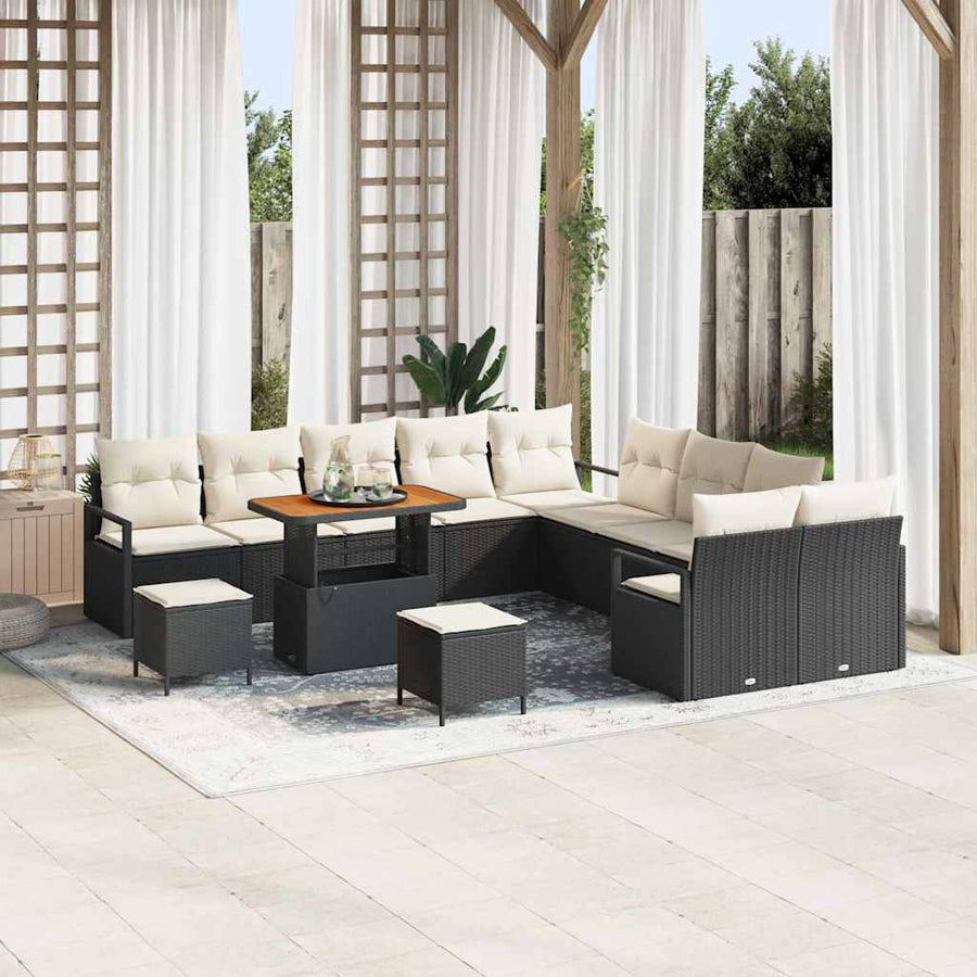 Tuinbankenset met kussen 13 pcs Zwart poly rattan