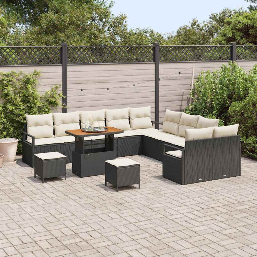 Tuinbankenset met kussen 13 pcs Zwart poly rattan