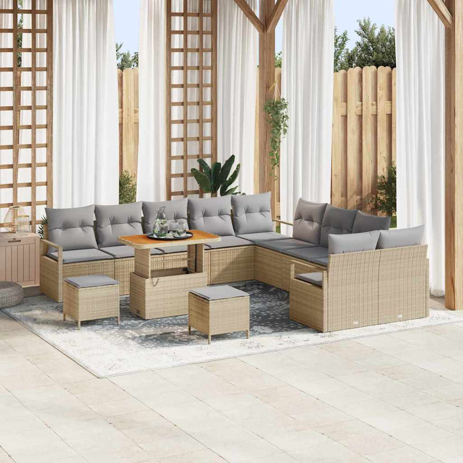 Tuinbankenset met kussen 13 pcs Beige poly rattan